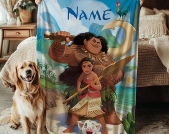 Benutzerdefinierte Moana Decke, Disney Moana Abenteuer Decke, Tropische Insel Maui Geschenk Decke, Magic Cast Geburtstagsdecke Geschenk, VTB622