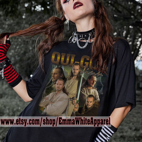 T-shirt vintage Star Wars Qui-Gon Jinn, sweat-shirts Qui-Gon Jinn des années 90, sweat à capuche Qui-Gon Jinn, cadeau Qui-Gon Jinn, chemise Qui-Gon Jinn Liam Neeson