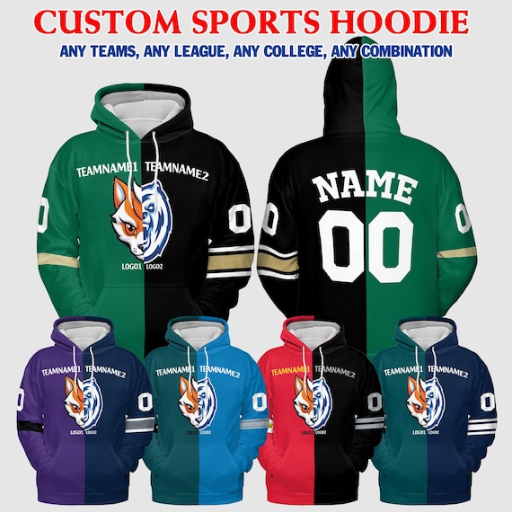 College Football 2 Teams Hoodie, Football House Divided Shirts, Split Half Color Baseball Hoodie, Custom Hockey Hoodie Uniform