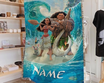 Manta personalizada de Moana, manta Disney Island Ocean Adventure, manta de regalo Maui Heihei Pua, manta de regalo de princesa Disney, VTB622