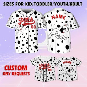 Maillot baseball écusson Les 101 dalmatiens, maillot chiot écusson Disney, maillot Les 101 dalmatiens Disney, chemise chiens Disney, maillot assorti Disney
