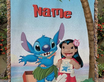Cobertor personalizado Lilo e Stitch, cobertor personalizado Disney Hawaii Stitch Hula, cobertor com saia Hula Stitch, cobertor para presente de aniversário para meninos e meninas, NVA783