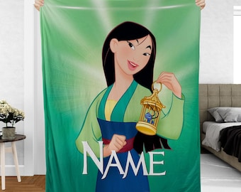 Custom Mulan Princess Blanket, Disney Princess Cri-Kee Blanket, Lucky Cricket Throw Blanket, Disneyland Hero Warrior Blanket, VTB497