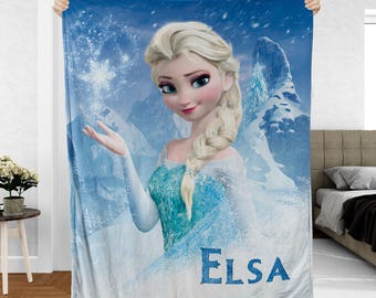 Manta personalizada de la princesa Elsa, manta de la reina Frozen de Disney, manta de hielo, manta de regalo de princesa de invierno de Disney, VTB500