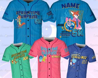 runDisney 2026 Spring Time Surprise All Characters Jersey, Nick Judy Pooh Tigger Joy Sadness Aladdin Genie Lilo Stitch Shirt