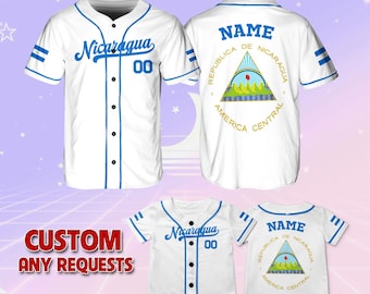 Custom Name And Number Baseball Jersey, Custom Nicaragua Baseball Jersey, Nicaragua Family Matching Jersey, Nicaragua Game Day Outfit