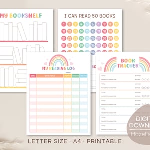 Regenboogleeslogboek kinderen, boekentracker voor kinderen, leesuitdaging, leesgrafiek, leeslijst, afdrukbare boekenplank, digitale download