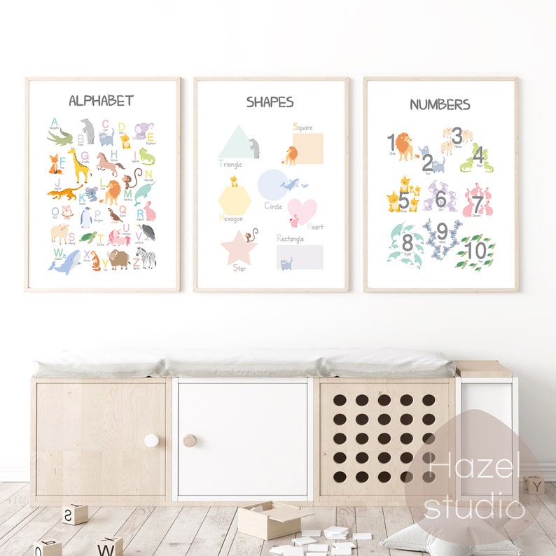 Lernposter 3er Set, Alphabet, Formen, Zahlen Drucke, Homeschool Montessori, Lernmaterialien, Digitaler Download Bild 3