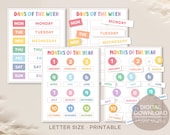Days of the Week & Months of the Year Printable Worksheets (Digital Download)