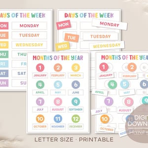 Days of the Week & Months of the Year Worksheets, Pre-K Worksheets, Learning Activity, Homeschool Resources, Montessori, Digital Download
