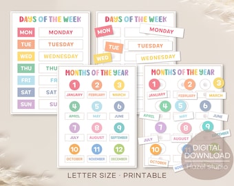 Days of the Week & Months of the Year Printable Worksheets (Digital Download)