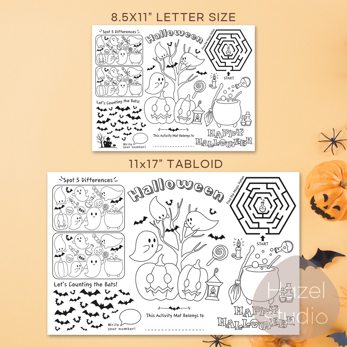 Kids Halloween Activity Mat Coloring&activity Place Mat for - Etsy