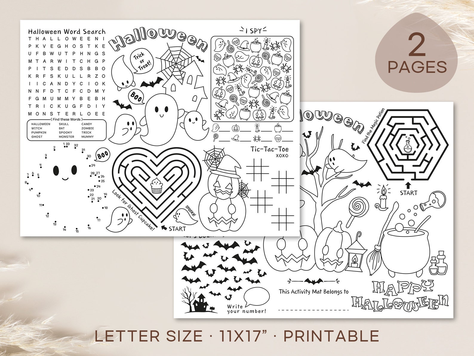 Kids Halloween Activity Mat Coloring&activity Place Mat for - Etsy