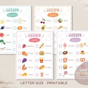 Menú de restaurante de juegos de simulación, menús de juegos de cocina para niños, actividades para niños en edad preescolar, actividad de educación en el hogar, juego dramático, descarga digital