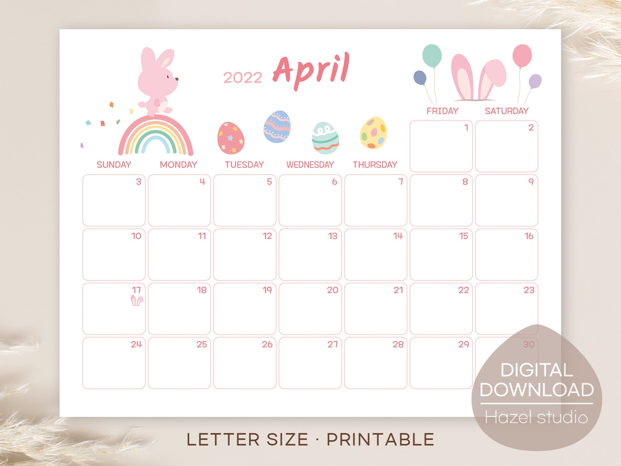april 2022 calendar printable monthly calendar kids etsy new zealand