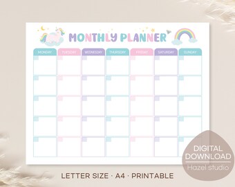 Unicorn Kids Monatsplaner: Stundenplan Homeschool Stundenplan (Digitaler Download)