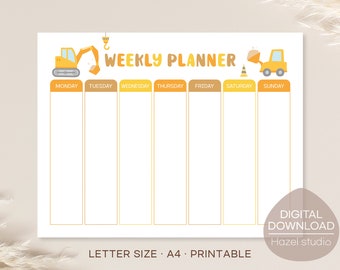 Boy Weekly Planner, Construction Daily Planner, Homeschool Planner, kids schedule, Kids Daily Calendar, Digital Download