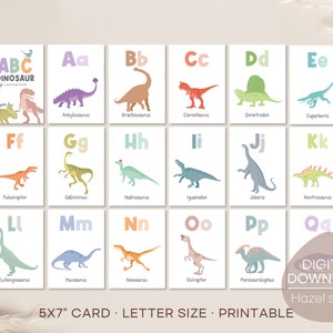 Alphabet Flash Karten, Dinosaurier ABC Karten, Montessori Materialien, Printables zu Hause, Lernkarten, digitaler Download