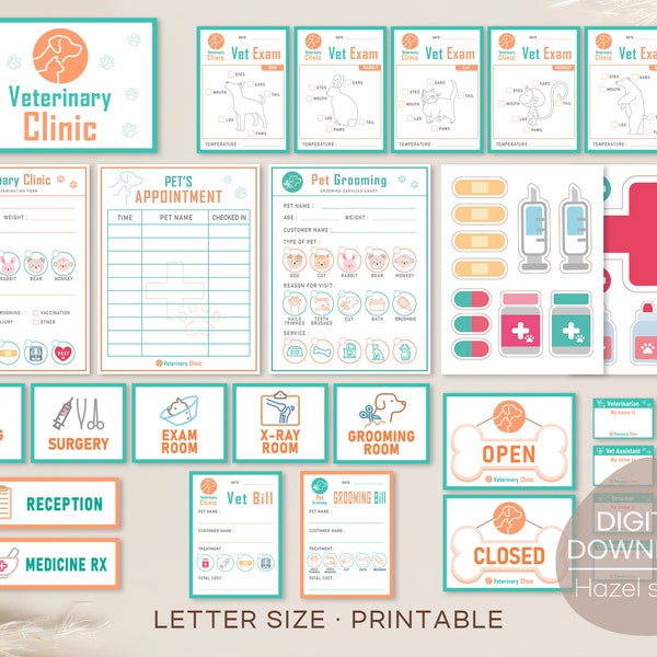 Pretend Play Vet Clinic Set, Pet Hospital Pretend play, Veterinarian Play, Preschool Kids Activities, Dramatic Play, Digital Download