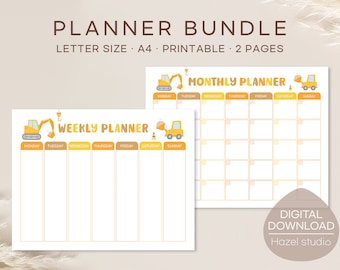Baustelle Kinderplaner Bundle: Wochenplaner & Monatsplaner (Digitaler Download)