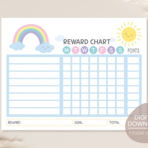 Rainbow Reward Chart, Sunshine Weekly Chore Chart, Sticker Behavior Chart, Toddler Routine, Digital Download