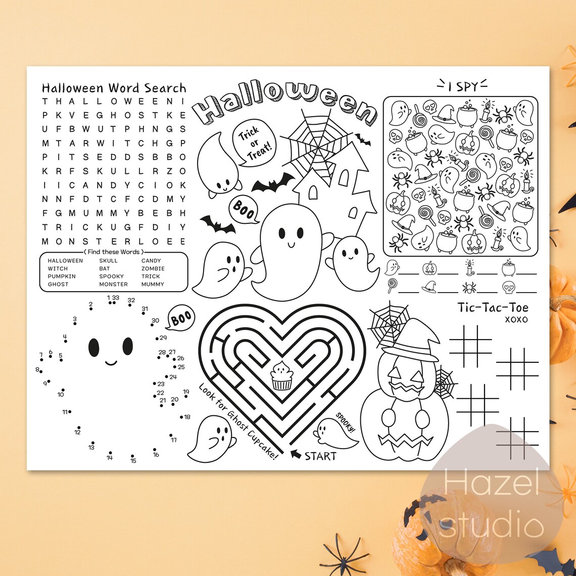 Kids Halloween Activity Mat Coloring&activity Place Mat for | Etsy