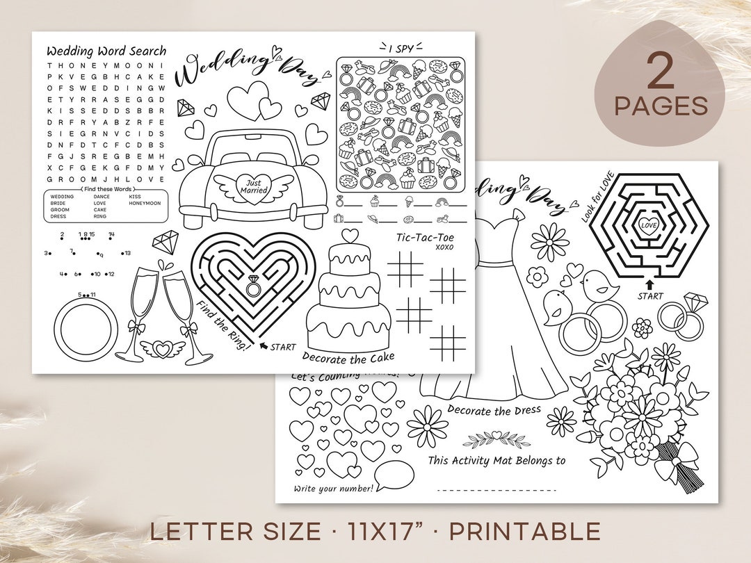 Kids Wedding Activity Mat, Coloring&activity Placemat for Kids, Kids ...