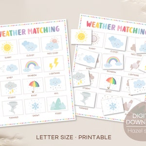 Wetter Matching Spiel, Vorschularbeitsblatt, Kleinkind beschäftigt Buch, Lernaktivität, Montessori Materialien, digitaler Download
