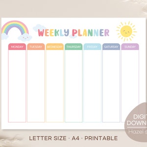 Kids Weekplanner, Rainbow Daily Planner, Homeschool Planner, kinderschema, Kids Daily Calendar, Digitale download