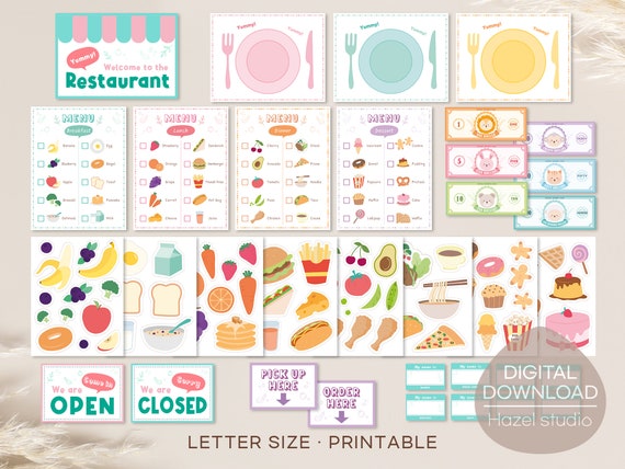Pretend Play Restaurant set, Preschool Kids Activities,  Homeschool Activity, Dramatic Play, Digital Download