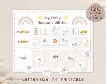 Cartes et tableau des routines quotidiennes, liste de contrôle des routines pour tout-petits, cartes de rythme quotidien, programme visuel, carte de routine imprimable, téléchargement numérique