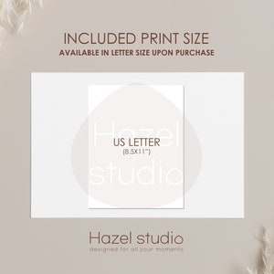 May include: A white printable design with the text "Hazel studio" and "US Letter (8.5x11")" in brown text. The text is inside a white circle with a light gray background. The text "Hazel studio designed for all your moments" is below the circle.
