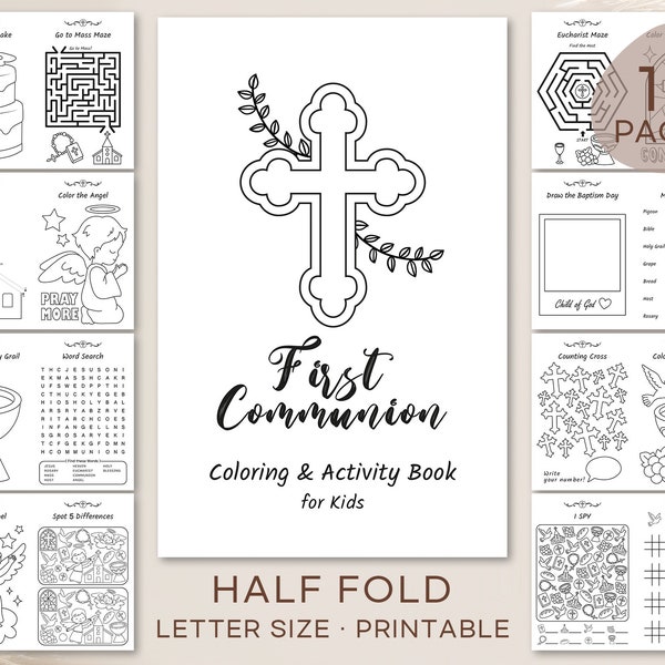 First Communion Activity Book, 1st holy Communion Coloring for Kids, Christening Day, Religious Ceremony, Digital Download