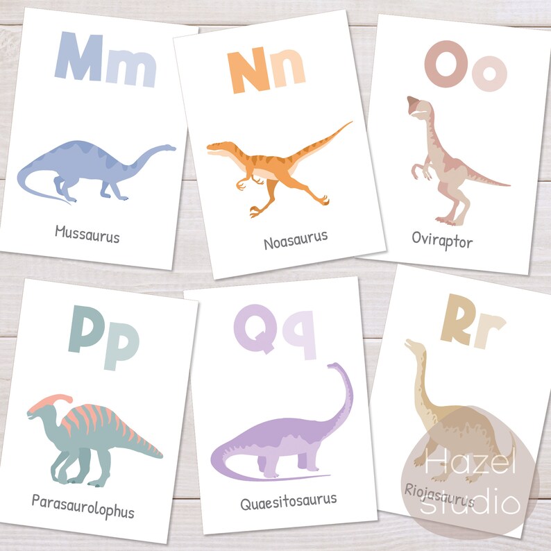 Alphabet Flash Cards Dinosaur ABC Cards Montessori Etsy