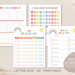 Regenbogen Lesetagebuch, Buch Tracker für Kinder, Leseherausforderung, Lesetabelle, Leseliste zu Hause, druckbares Bücherregal, digitaler Download