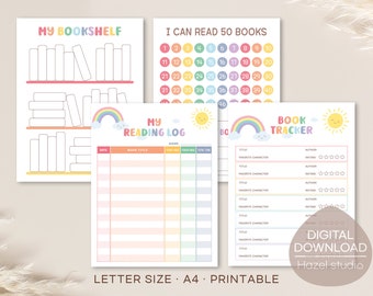 Rainbow Reading Log, Book Tracker for Kids, Reading Challenge, Reading Chart, Homeschool Reading List, Printable Bookshelf, Digital Download