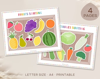 Actividad de clasificación de frutas y verduras: Libro Montessori (Descarga digital)