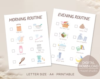 Tableau des Routines du matin et du soir pour les enfants, tableau des Routines quotidiennes pour tout-petits, liste de contrôle de routine, téléchargement numérique