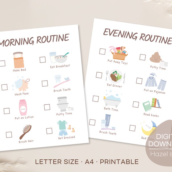 Kids Morning and Evening Routine Chart, Toddler Daily Routine Chart, Routine Checklist, Digital Download