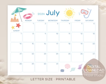 July 2024 Calendar Printable, Monthly Calendar, Kids Schedule, Classroom Calendar, Printable Calendar, Digital Download