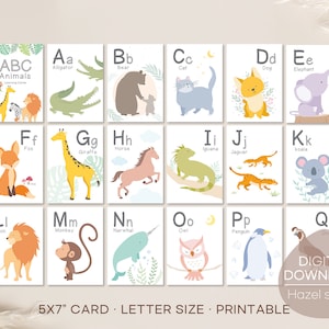Alfabet Flash Cards, Animal ABC-kaarten, Montessori-materialen, Homeschool Printables, Leerkaarten, Digitale Download