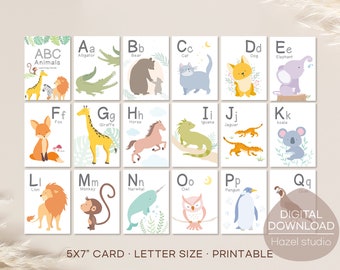 Alphabet Flash Cards, Animal ABC Cards, Montessori Materials, Homeschool Printables, Learning Cards, Digital Download