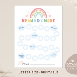 Regenboogbeloningsgrafiek, gedragsgrafiek voor kinderen, karweigrafiek, peuterroutine, verblijf in bedgrafiek, digitale download