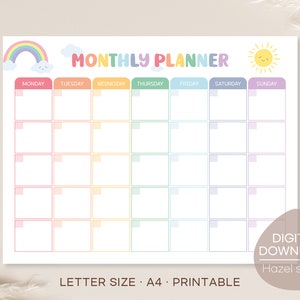 Kids Monthly Planner, Rainbow Daily Planner, Homeschool Planner, kids schema, Kids Daily Calendar, Digitale Download