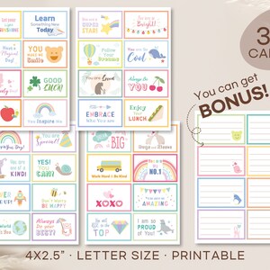 Notas de la lonchera para niños, Tarjeta de lonchera escolar, Tarjetas de aliento, Tarjetas de afirmación, Regreso a la escuela, Descarga digital
