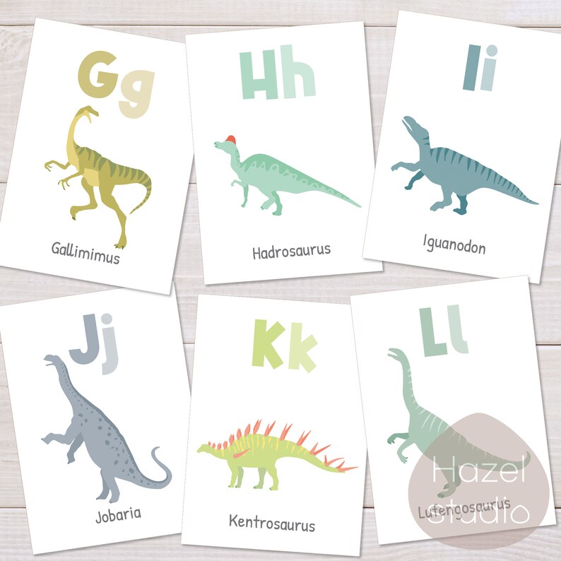 Alphabet Flash Cards Dinosaur ABC Cards Montessori Etsy