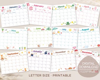 2026 Year Calendar Printable: Kids Monthly Planner (Digital Download)