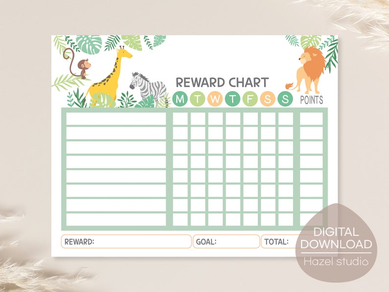 Animal Reward Chart Safari Behavior Chart for Kids Weekly Etsy UK