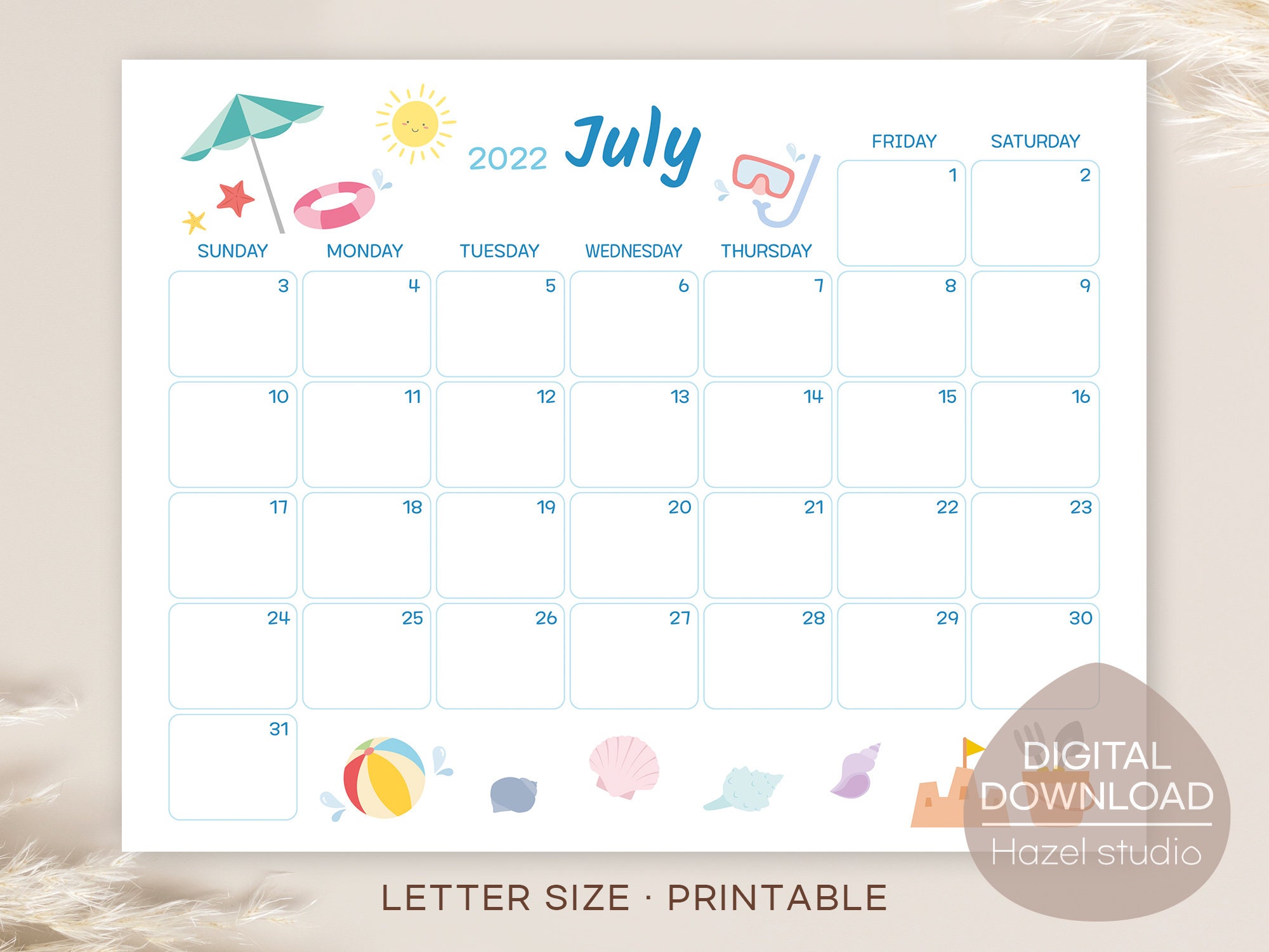 july 2022 calendar printable monthly calendar kids schedule etsy