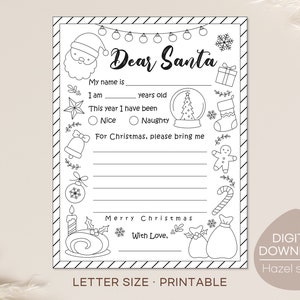 Brief an den Weihnachtsmann, Weihnachtsmann Malseite, Weihnachtswunschliste, Weihnachten Kinder Aktivitäten, digitaler Download